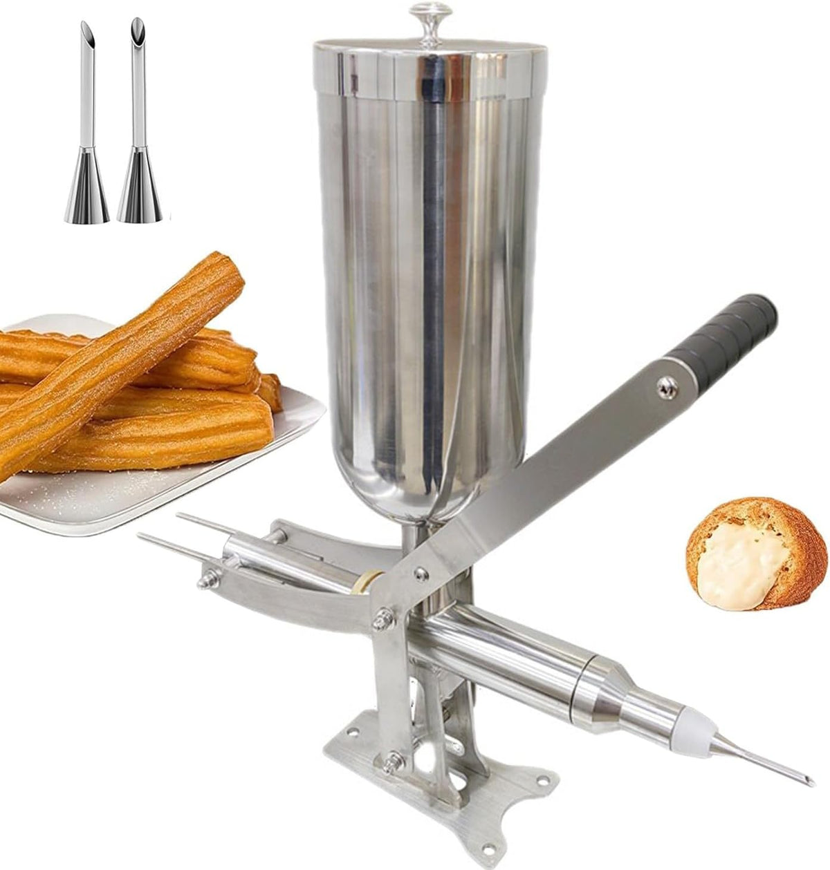Dfdieratve Machines à donuts, 5 litres, 5 L, 1 g, Acier inoxydable 304, Argenté, Machine Manuelle à Injecter la Crème Pâtissière
