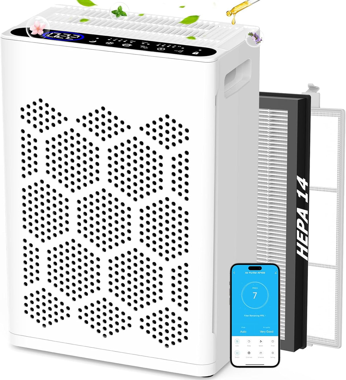 DAYETTE purificateur d'air, 2400 m, Blanc, Purificateurs d'air pour la maison, grande pièce jusqu'à ² avec parfum