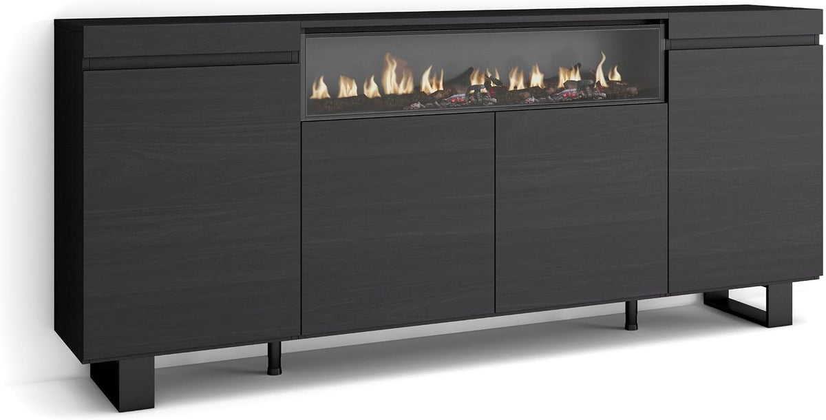 Skraut Home cheminée électrique, 102 cm de large, 21 cm de haut., 34w., 200x87x35 cm, Noir, Buffet Salon et Cuisine