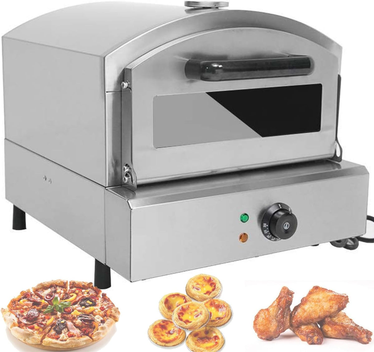 Four four à pizza, 30,5 cm, 800 W, Argenté, à pizza de comptoir en acier inoxydable, machine à pizza à gaz pour usage domestique et commercial