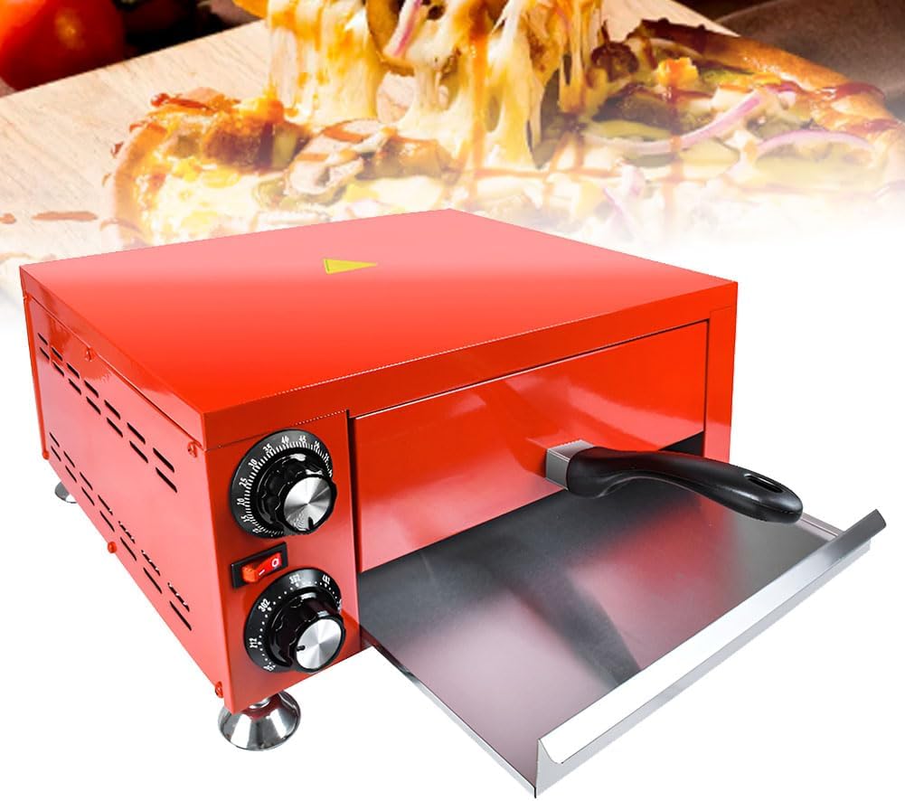 Four four à pizza, 14' P x 17,9' L x 7,5' H, 1100 watts, 12 Pouces, acier inoxydable durable., Rouge, à Pizza de comptoir en Acier Inoxydable
