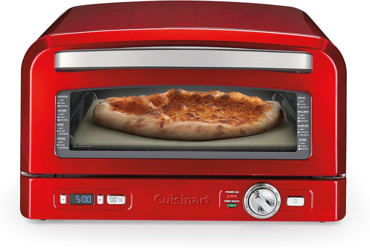 CUISINART four à pizza, 30,5 cm, Rouge/Argenté, d'intérieur, Cuisson des pizzas de en quelques minutes, portable