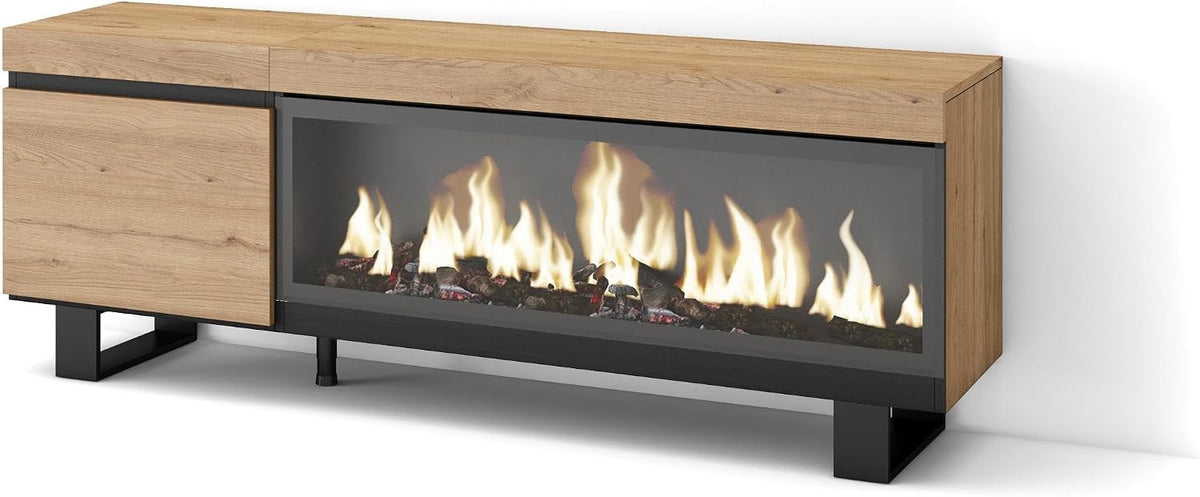 Skraut Home cheminée électrique, 107 cm de large, 32 cm de haut., 34w., Marron, Meuble TV, Banc Télé, Grand Espace de Rangement
