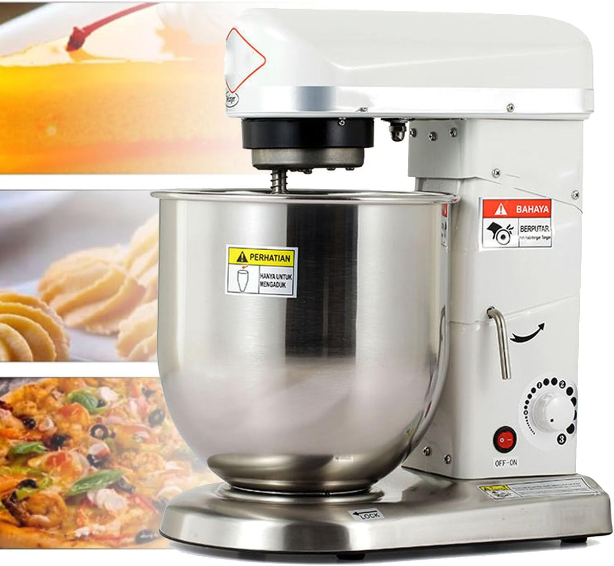 Mixeurs robot pâtissier, 10 L, Argenté, pour pâtisserie, professionnel, électrique, bol de en acier inoxydable
