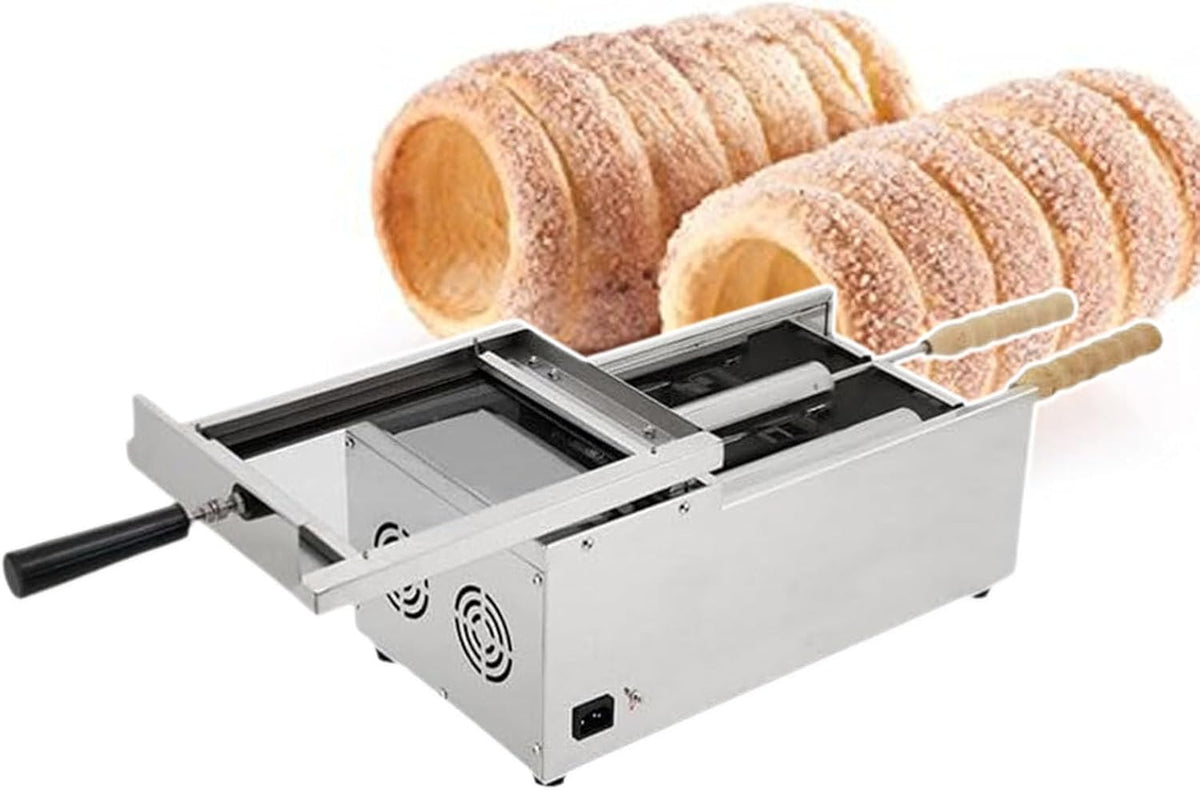 QUSYZD Machines à gâteaux, 1500 W, Argenté, Four à cheminée pour gâteaux, Machine à gaufres en Forme de Cornet