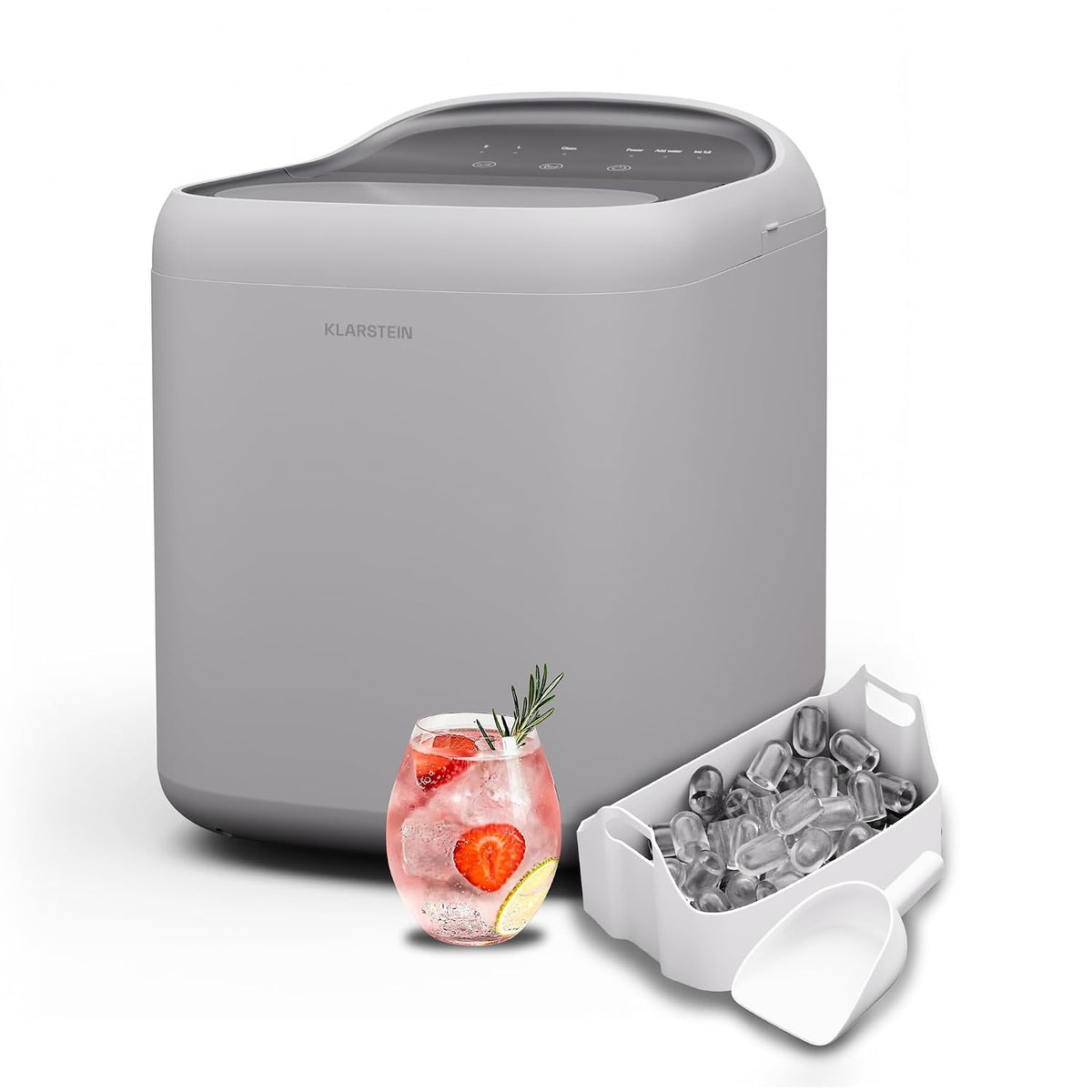 KLARSTEIN machine à glaçons, 15 kg, Blanc, SparkIce - /24 h, 2 tailles, nettoyage auto, pelle incluse, petite à