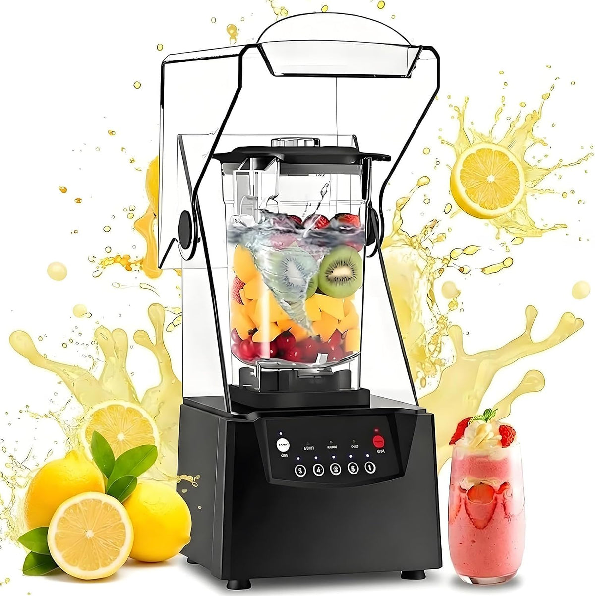 WDDBFL blender, 235 x 235 x 455 mm, 1,8 l, 1500 W, 110-120 V, 50/60 Hz, Noir, Professionnel pour Jus de Fruits et Smoothies