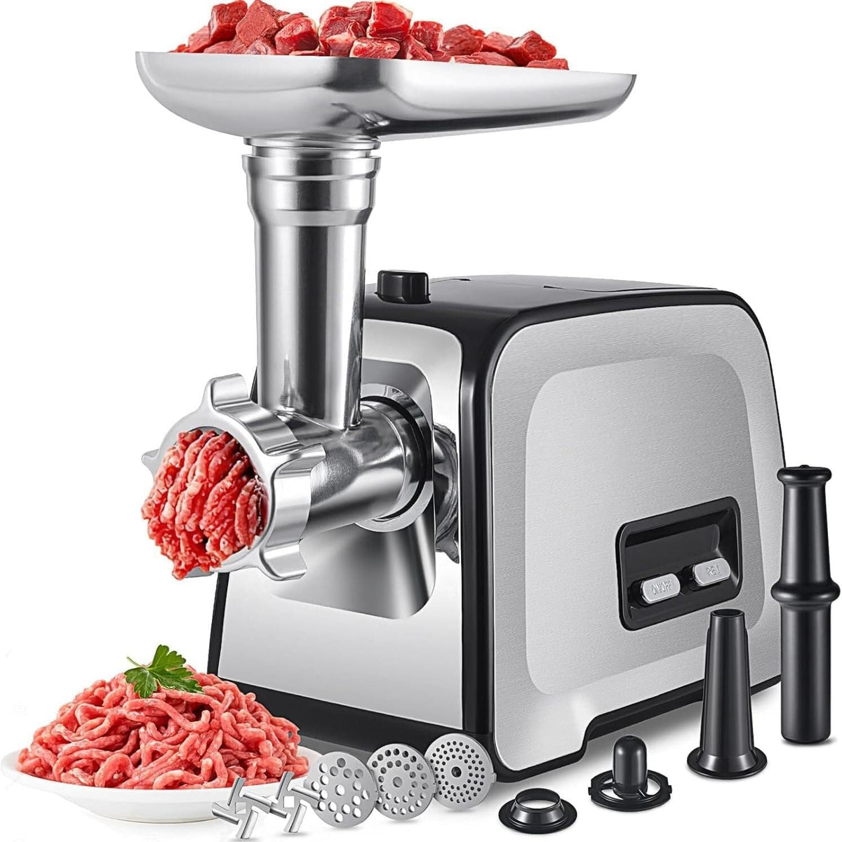 Robot Hachoirs à viande, 350 x 190 x 330 mm (L x l x H), Argenté, culinaire électrique en Acier Inoxydable