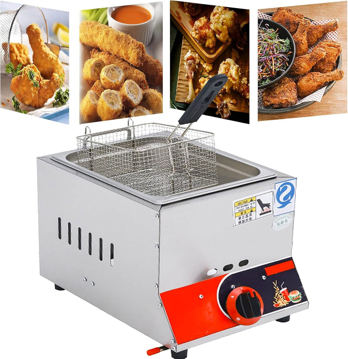 Friteuse Friteuses, 22 L, Argenté, à gaz commerciale de grande capacité, double en acier inoxydable, paniers amovibles