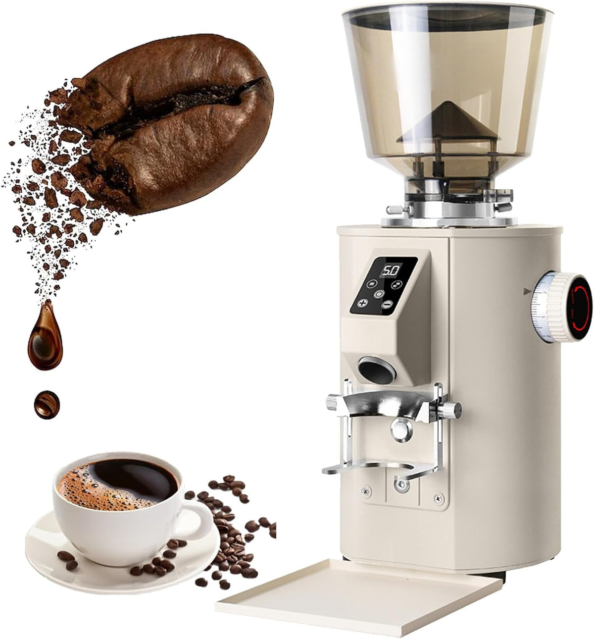 DUXMM machine à café, 64 mm, Blanc, Moulin à café Professionnel, à meules Plates, écran Tactile, 9 réglages de mouture