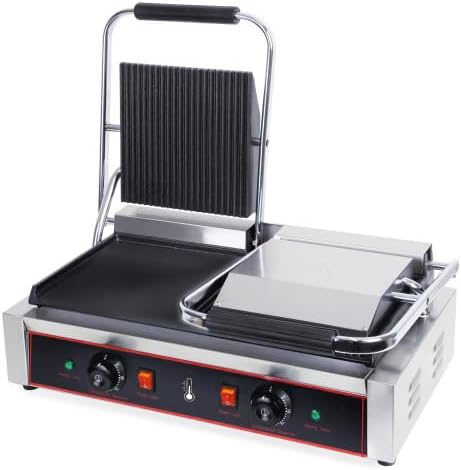 Grill Appareils à sandwich et presses à panini, 3,6 kW, Argenté, Panini Électrique Professionnel Double, 0 à 300°C