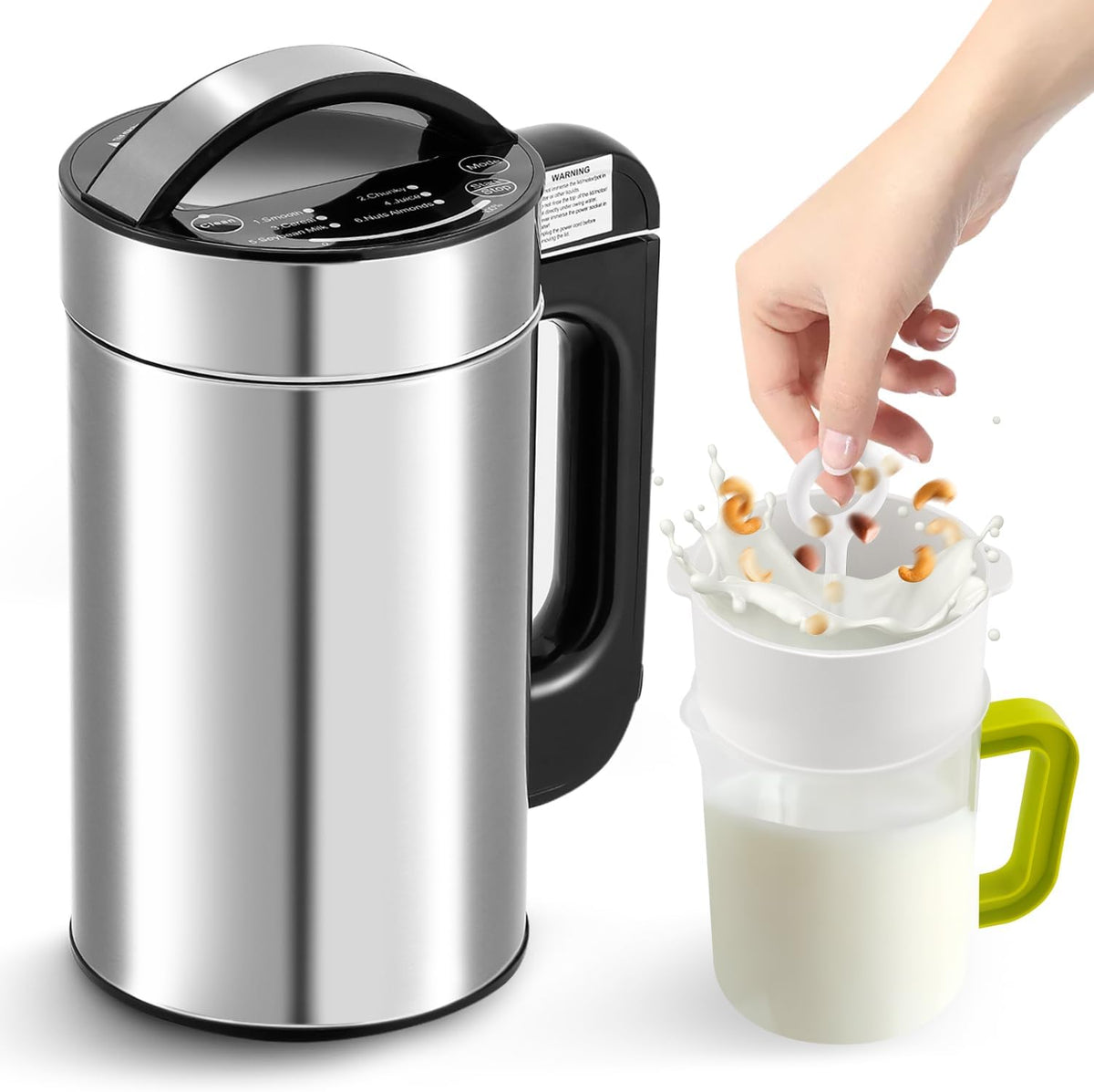 Moongiantgo Mousseurs à lait automatiques, 1l, 220v, Noir, Machine à Faire Du Lait, 7-En-1 Fabricant De Lait De Soja Avec Recette