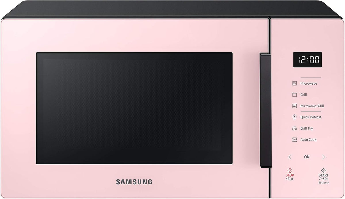 Samsung Classique, 23 L, 1100 W, Noir/Argenté, MG23T5018CP Four à micro-ondes, plateau doreur, verre design