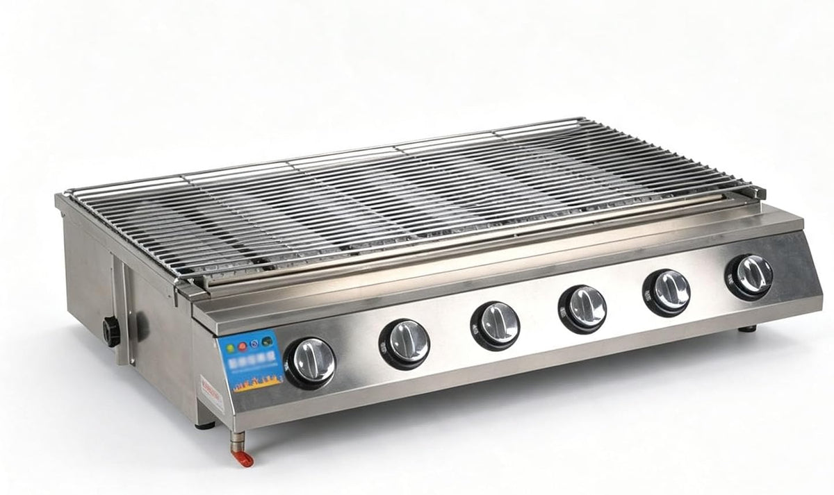 Barbecue Barbecues au gaz naturel, 570 x 530 x 200 mm, Argenté, À Gaz Dintérieur/extérieur À 4 Brûleurs, Portable Au Gpl en Acier Inoxydable
