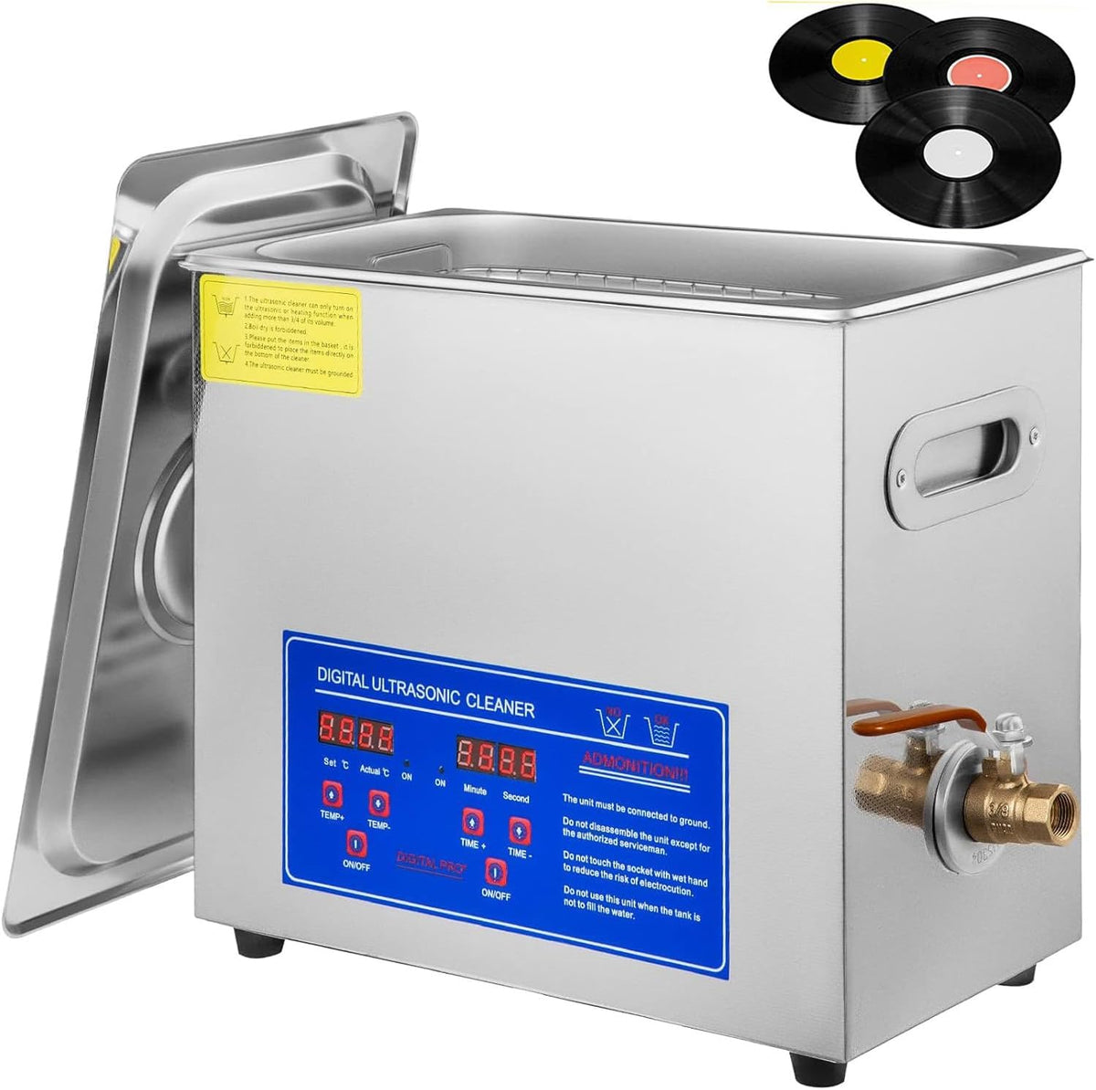 Nettoyeur Nettoyage et entretien, 6 L, 180 W, Noir, à ultrasons, nettoie 1 à 6 disques simultanément, chauffage et minuterie