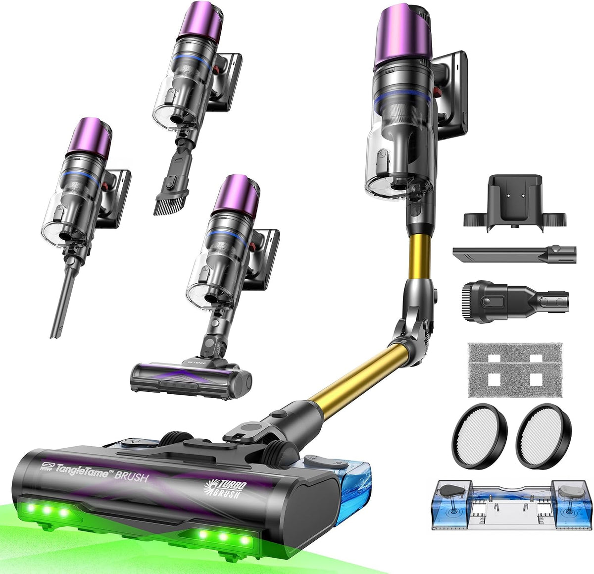 Ultenic aspirateur balai sans fil, 60 kPa, 230 ML, Noir, Et Laveur, Réservoir d'eau, Technologie GreenEye