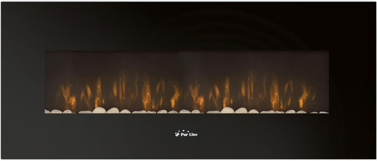 PUR LINE cheminée électrique, 2 kW, Noir, Purline murale CHE-500 design panoramique en verre trempé avec télécommande