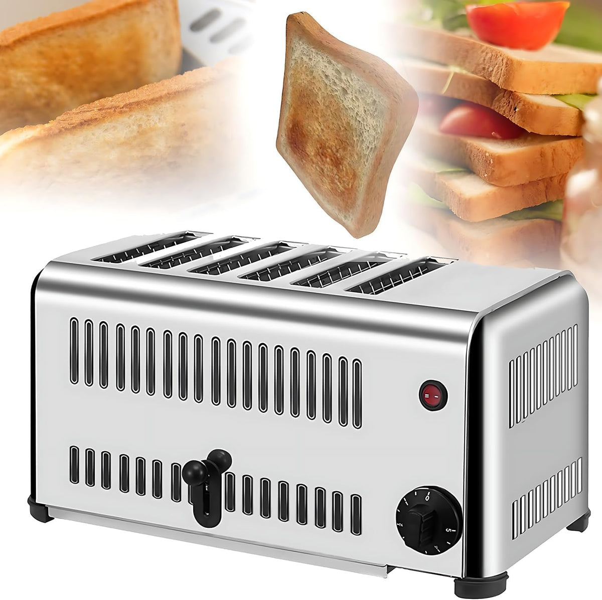 JKJZSALJ Grille-pains, 6 Pouces, Argenté, Grille-Pain en Acier Inoxydable, Machine À Pain Professionnelle avec Fentes Élargies