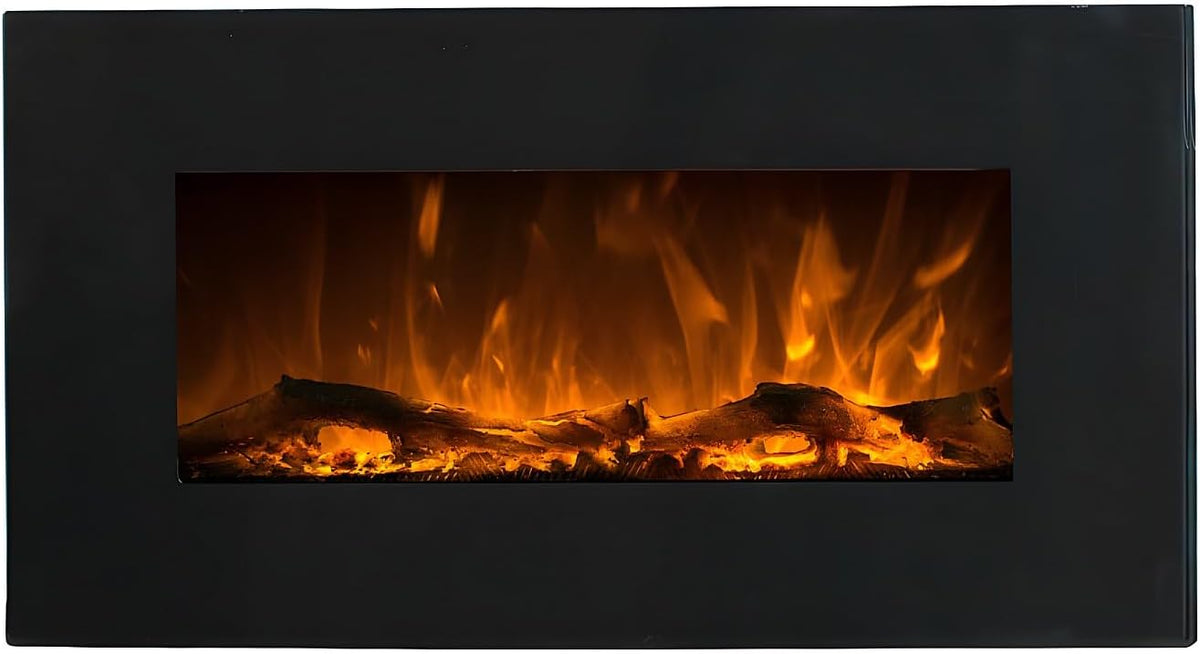 Vente- cheminée électrique, Verre trempé, Noir, - CHANDELA - Murale - L84 x P14 x H45 cm - e