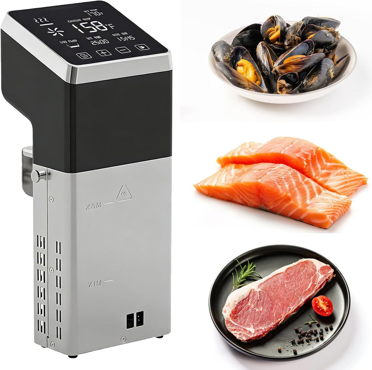ORIDLECTAL Bains-marie sous vide, 130 × 115 × 320 mm, 1600 W, 110/220 V, 1600 W, Acier inoxydable, Noir, Appareil de Cuisson sous Vide Professionnel