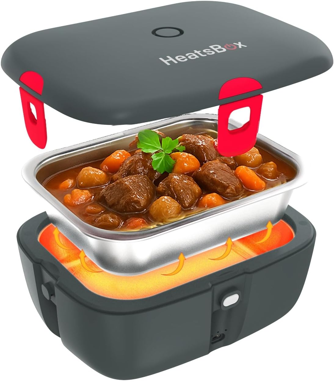 HeatsBox Boîtes-repas, 925 ml, 100 W, Argenté/Gris, Faitron Go Boite Chauffante Repas Électrique Mobile, Sans BPA