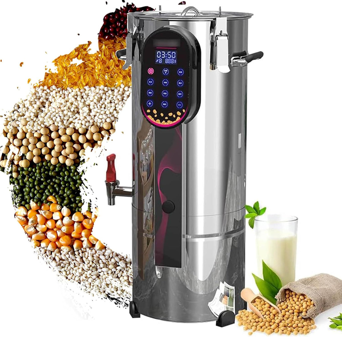 Machine blender, 280 x 280 x 550 mm, 11 L, 11 L, Acier inoxydable, Noir, à Lait De Soja Commerciale électrique Avec Chauffage