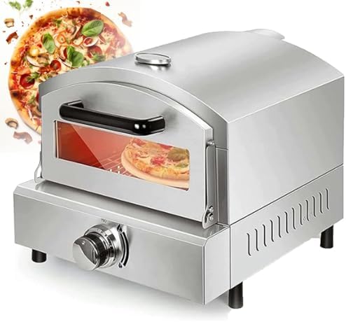 Four four à pizza, Argenté, à pizza portable en acier inoxydable, au gaz et au bois avec thermomètre pour la cuisine en plein air