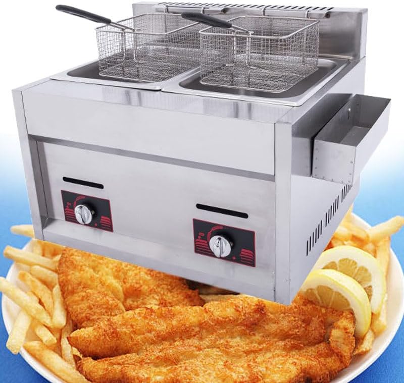Friteuse Friteuses, 56,5 x 47,5 x 43 cm., 20 l., acier inoxydable., Argenté, à gaz commerciale, en acier inoxydable