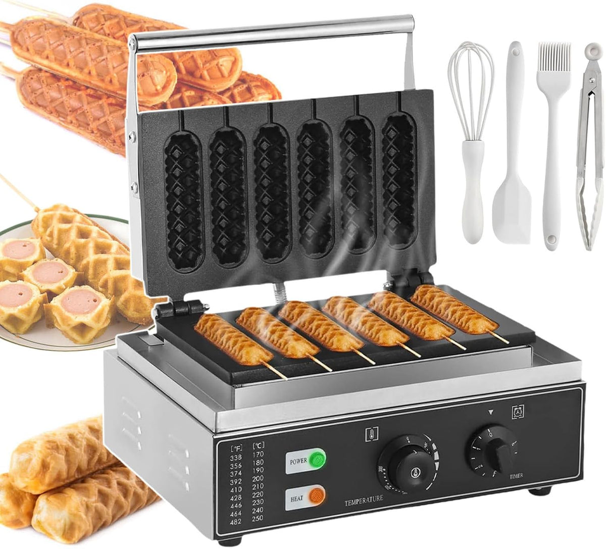 pealiritansemen Appareils à hot dog, 1550 W, Noir, Machine À Gaufres Pour Hot-Dogs Commerciale En Fer, Machine À Corn-Dogs Antiadhésive Électrique