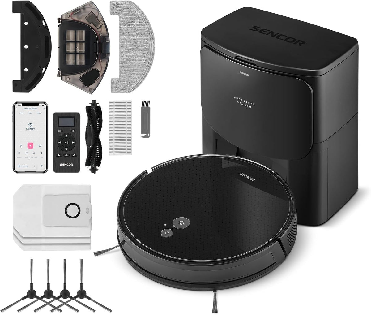 SENCOR robot aspirateur, Noir, Laveur Puissant, Vidage Automatique, EasyClean+ Ultra Mince - Haute Performance