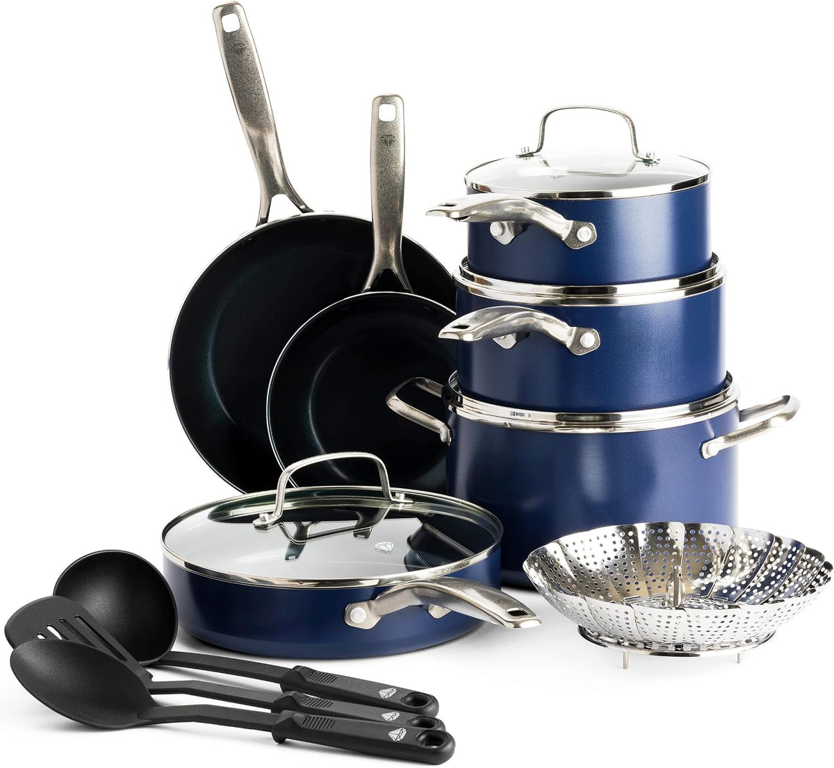 Blue Diamond batterie de cuisine, Bleu, Antiadhésive, 14 Pièces