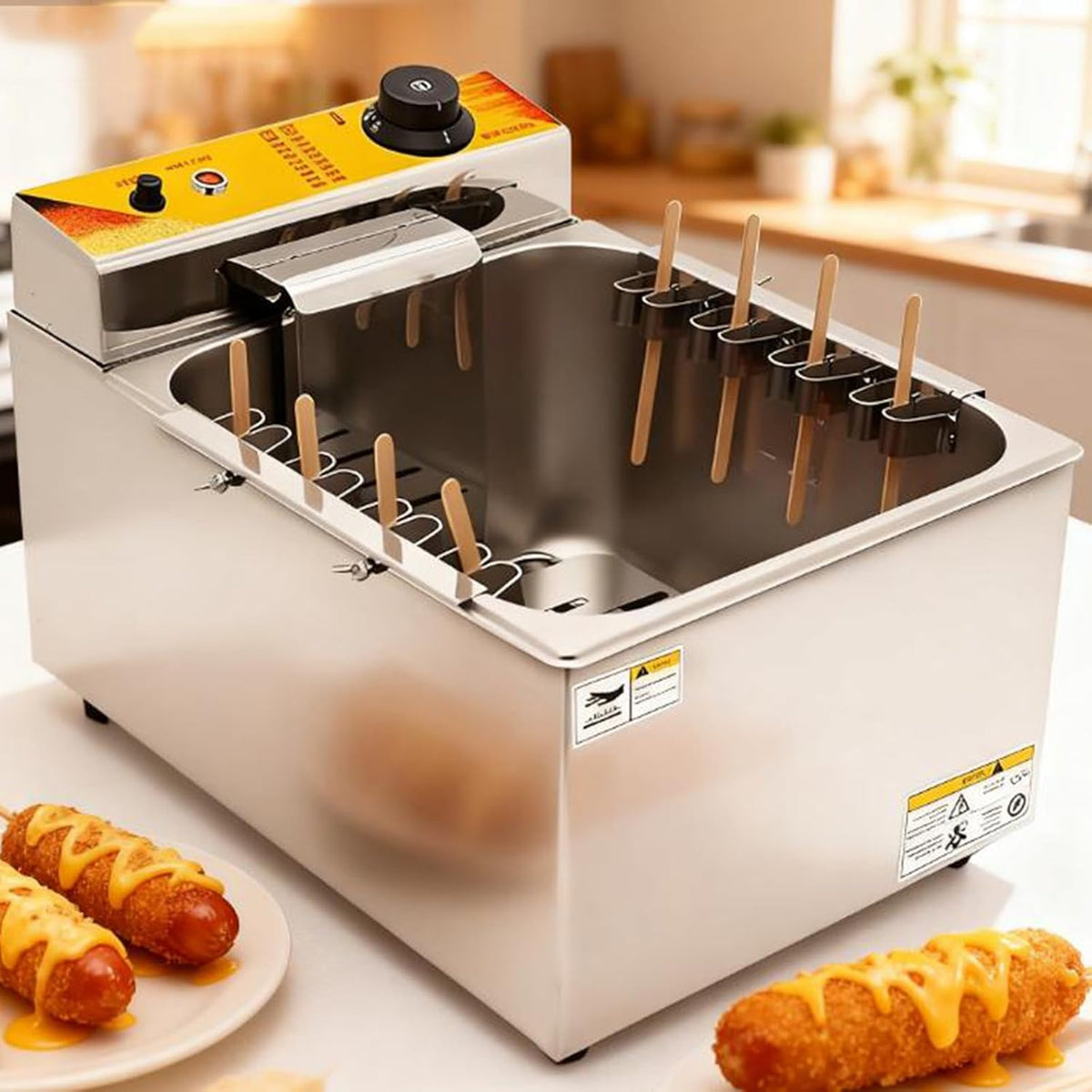 AityBuy Appareils à hot dog, 12 L, acier inoxydable, Noir, Friteuse électrique Commerciale, Machine à Frire Les Bâtonnets De Hot-Dog Au Fromage