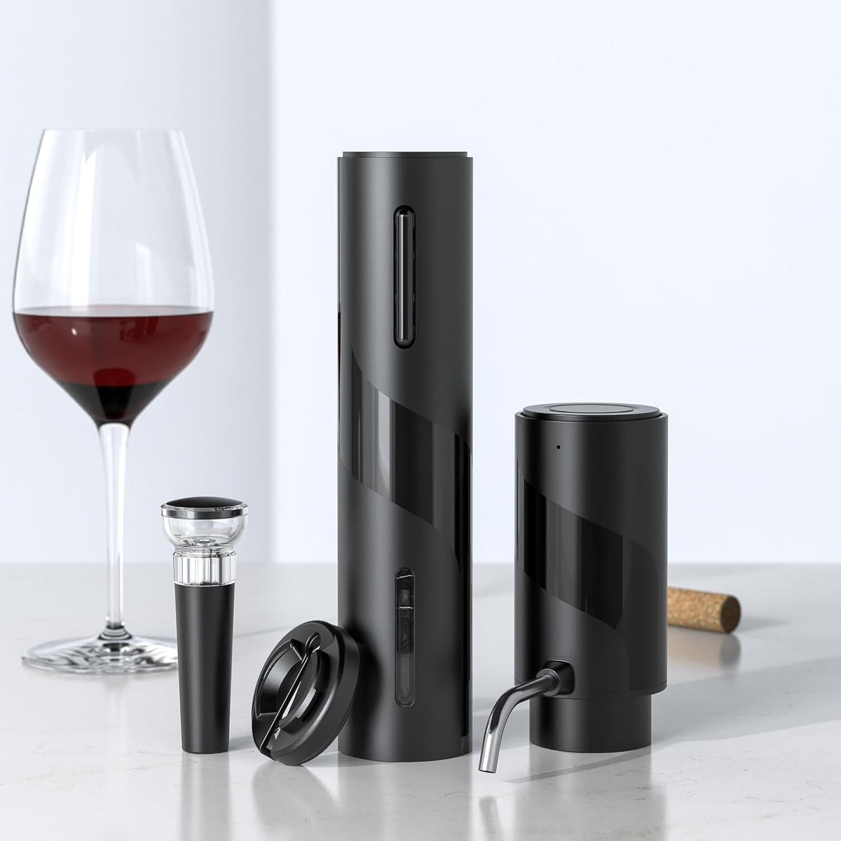 Kavydens Ouvre-bouteilles électriques, Noir, aérateur de vin, bec verseur, fêtes et usage