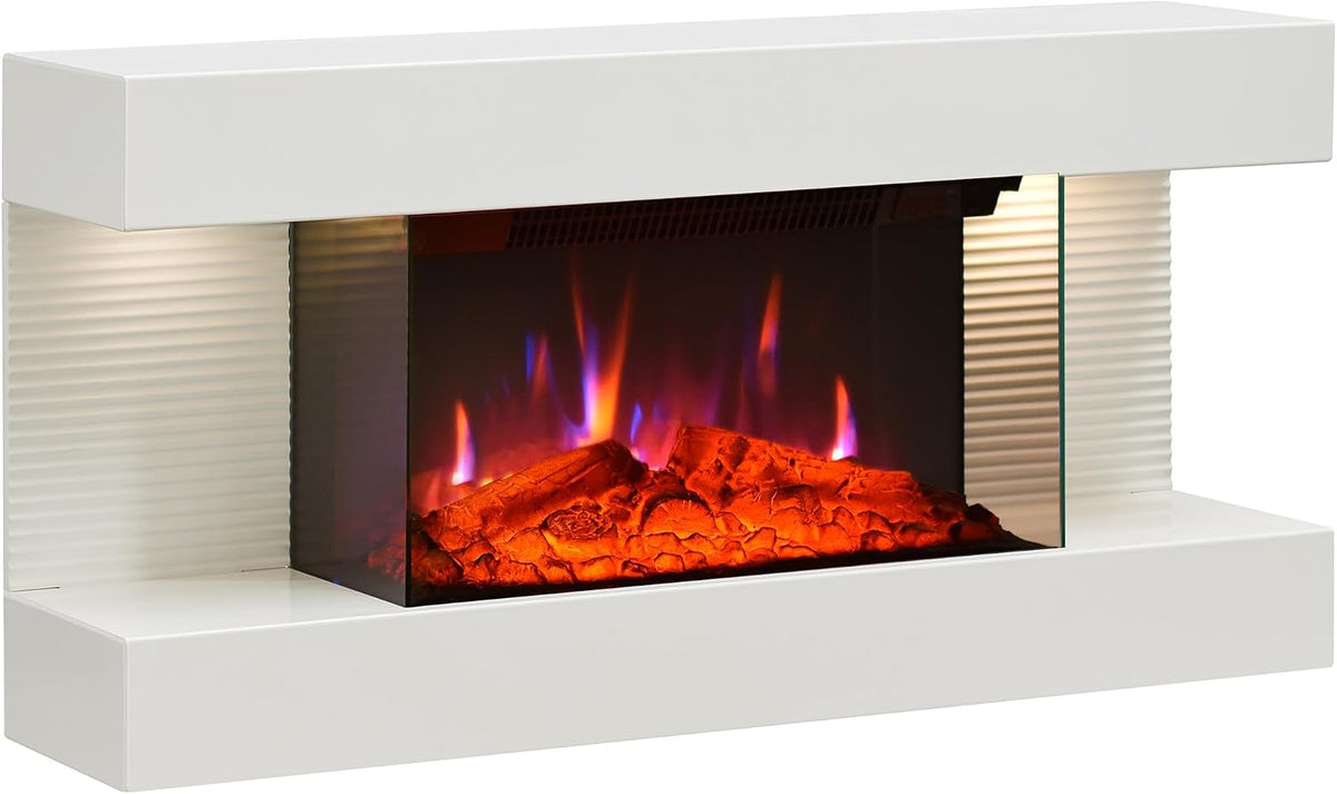 BALDERIA Cheminées électriques, 1800 W, Blanc, Cheminée murale électrique Ida avec effet flamme 3D, Chauffage électrique