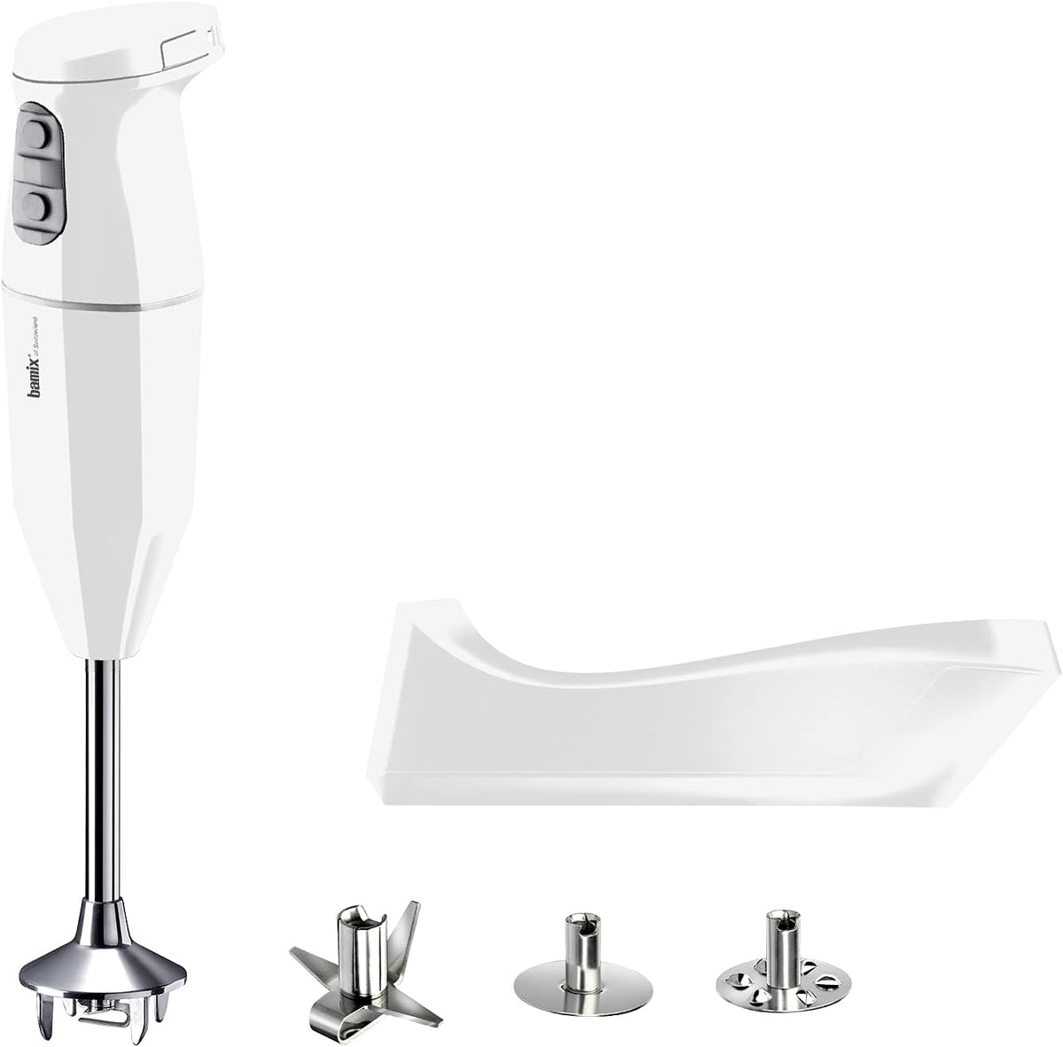 bamix blender, 250 W, Argenté/Blanc, cordless Set avec mixeur plongeant sans fil, Station de charge, Couteau étoile