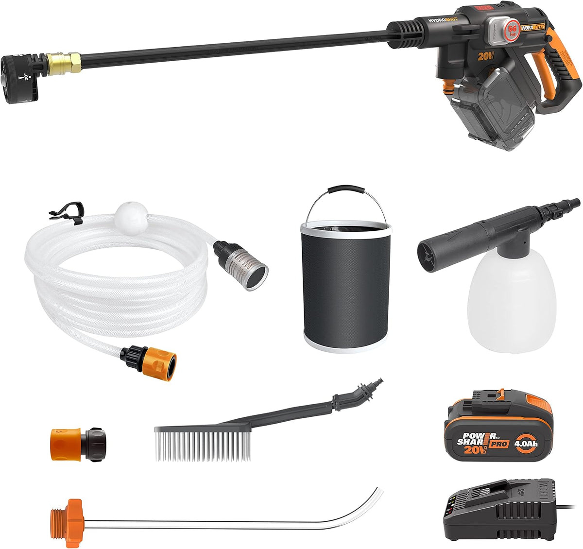 WORX nettoyeur haute pression, 20 V, 220 l, 4 Ah, Noir, Brushless Hydroshot WG633E.1, Pression 56 bars, débit /h