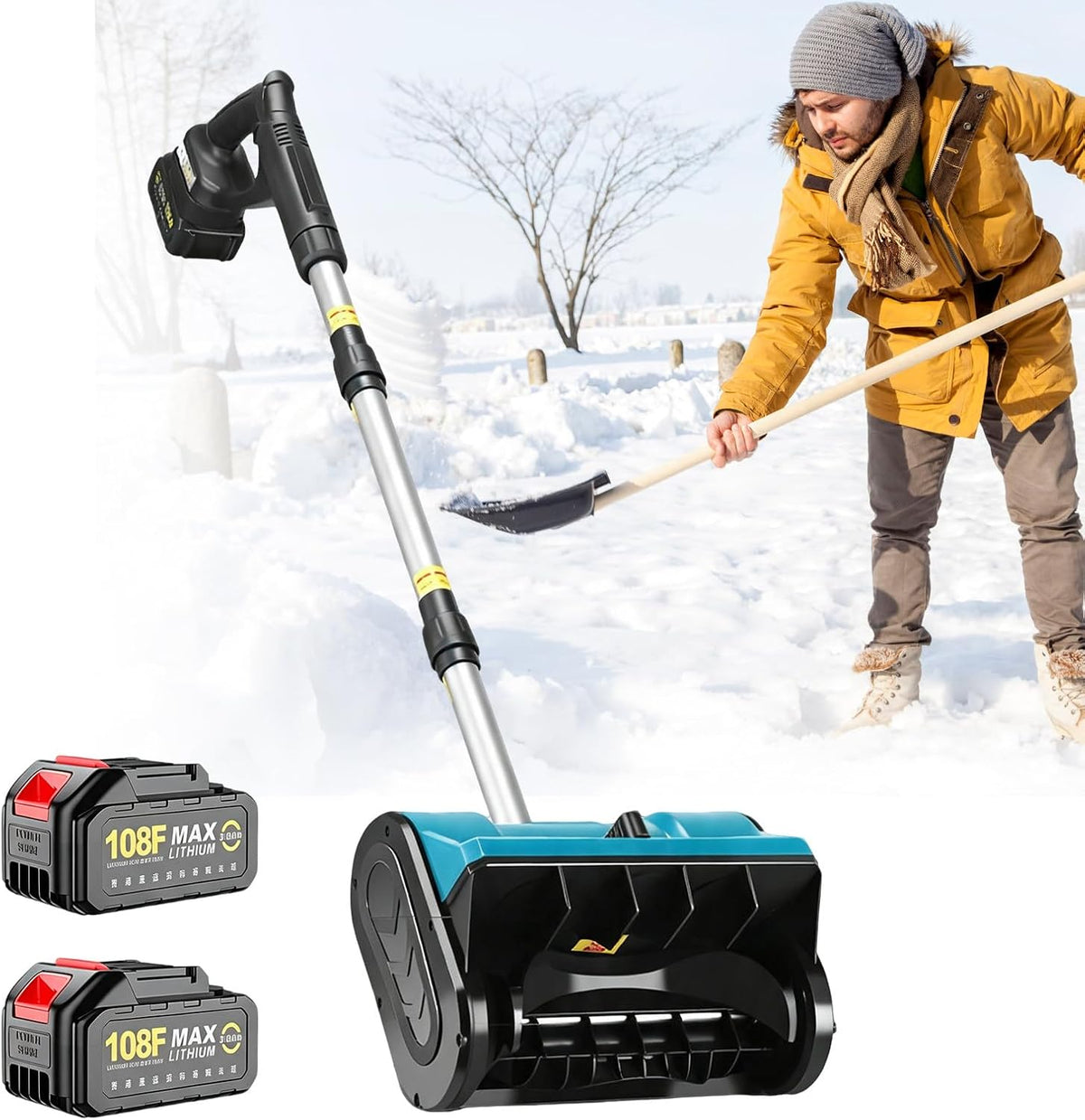 LURECAQING Pelles à neige, 21 V, 6.0AH, 21 V, 3.0 Ah, ABS, alliage d'aluminium, Bleu, Déneigeuse allée sans Fil Pelle Neige électrique -Blue
