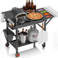 EUTRKei four à pizza, 114,3 x 73,7 cm, Noir/Argenté, Table de avec station de garniture, Chariot de barbecue d'extérieur pour Ooni