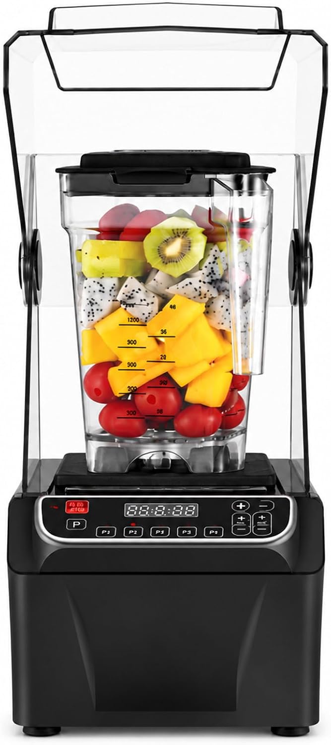 SHUMIAO blender, 2000 W, 2 L, 000 TR/Min, Argenté, Mixeur Professionnel, Lames Acier INOX, Professionnel avec Capot Acoustique pour Smoothies