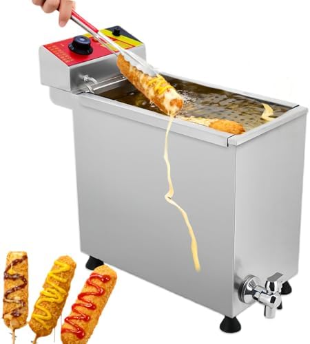 YXZYFPP Appareils à hot dog, 25 L, 3 KW, Argenté, Friteuse Professionnelle pour Corn Dogs, Machine à Hot-Dogs électrique avec cuve en Acier Inoxydable