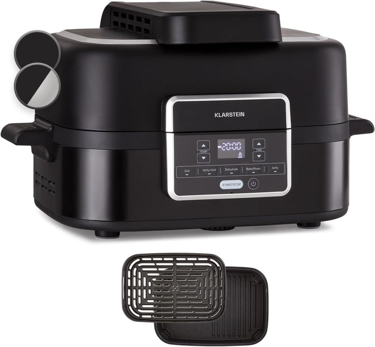 KLARSTEIN friteuse à air chaud, 45,3 x 35,1 x 26,1 cm, 1500 W, 5 L, Noir, Friteuse Sans Huile avec Fonction Vapeur