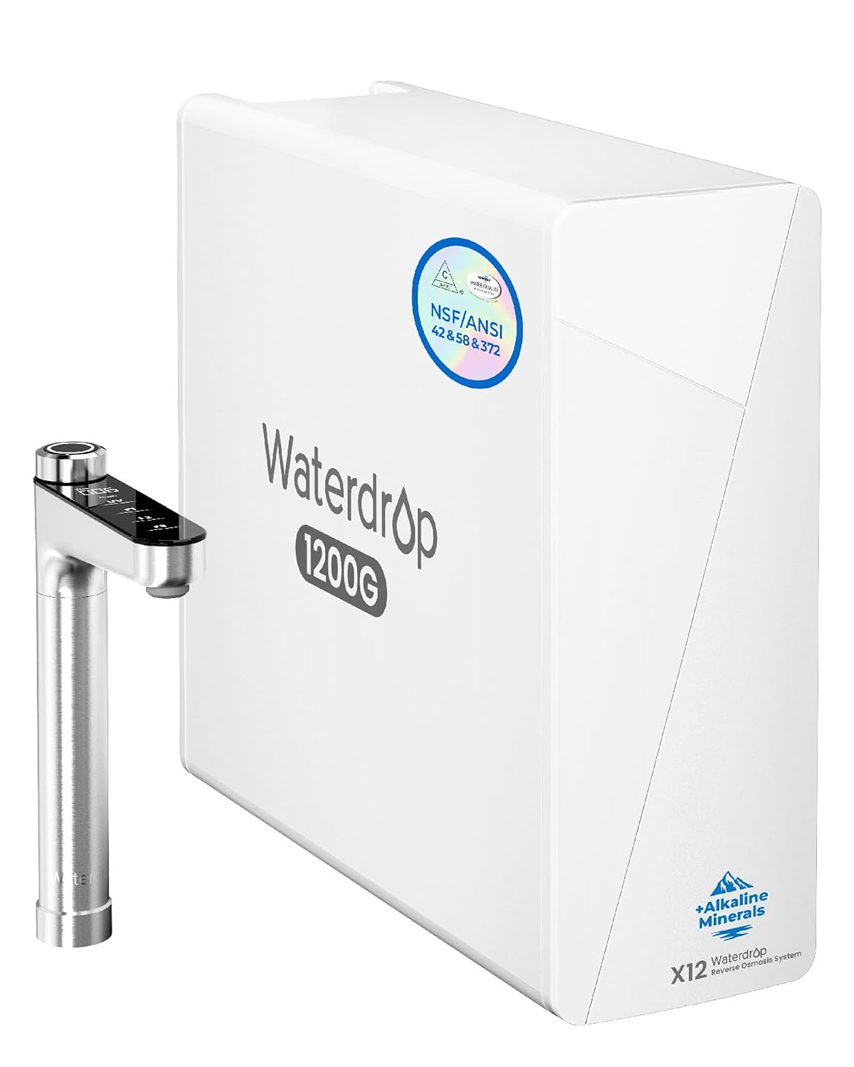 Waterdrop Filtres sous éviers, Noir, X12 Système d'Osmose Inverse Alcalin avec Minéraux pH+, 1200 GPD