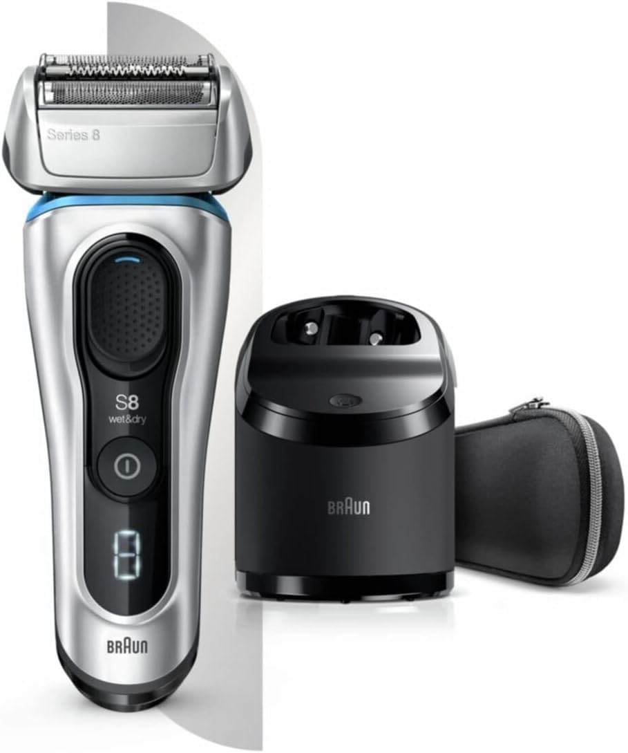 Braun Rasoirs à grille, Marron/Argenté, Series 8 8390cc Next Generation Rasoir électrique, station de nettoyage et de charge