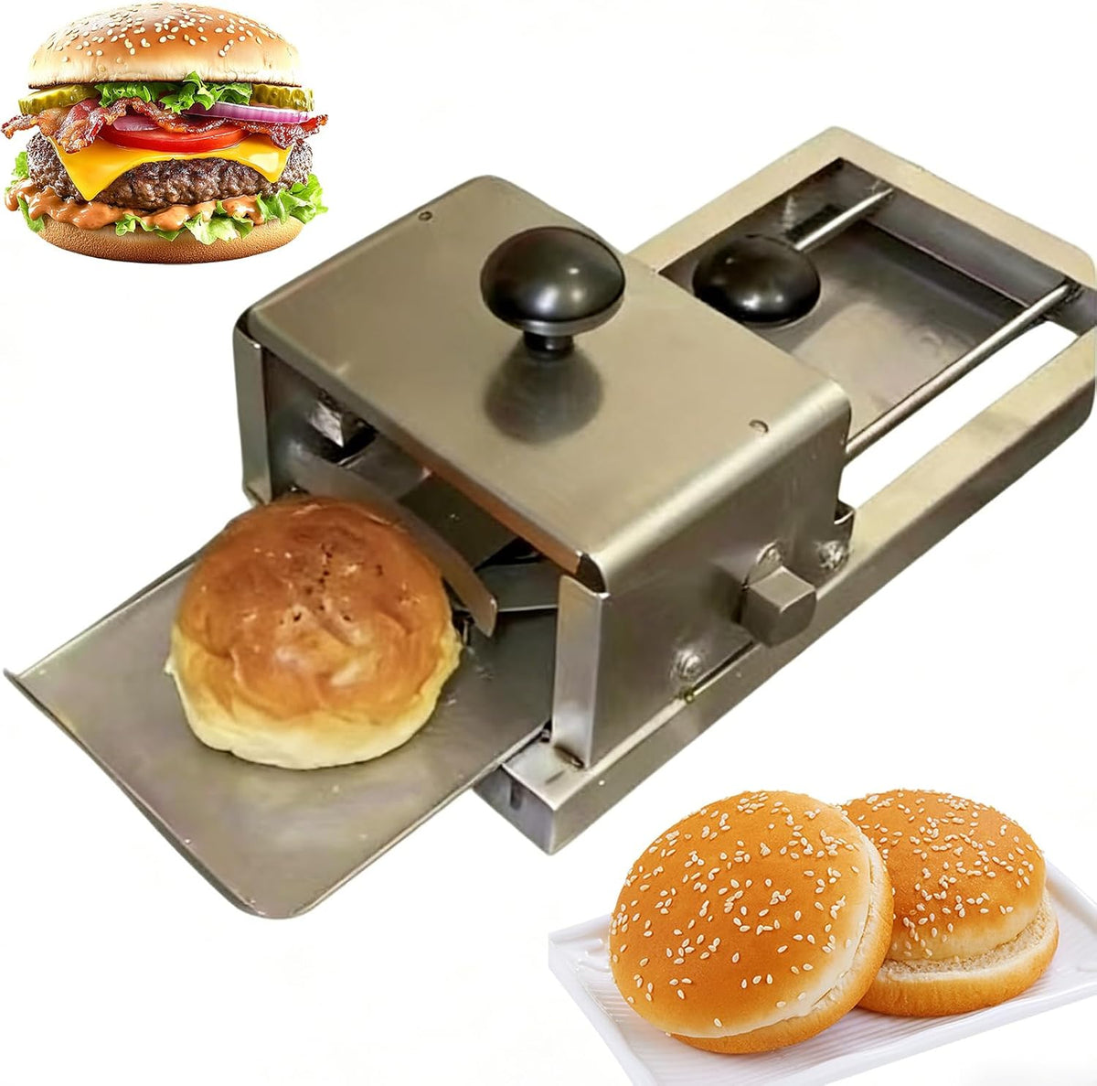 Trancheuse trancheuse électrique, Argenté, à bagel commerciale, machine à trancher le pain en acier inoxydable