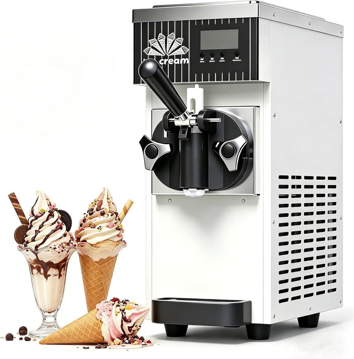 VUNHEX sorbetière, 110 V / 220 V, 450w, 2.5 L, 5l, Acier inoxydable, Blanc, Machine Glace Commerciale Haute Efficacité Professionnelle Trémie