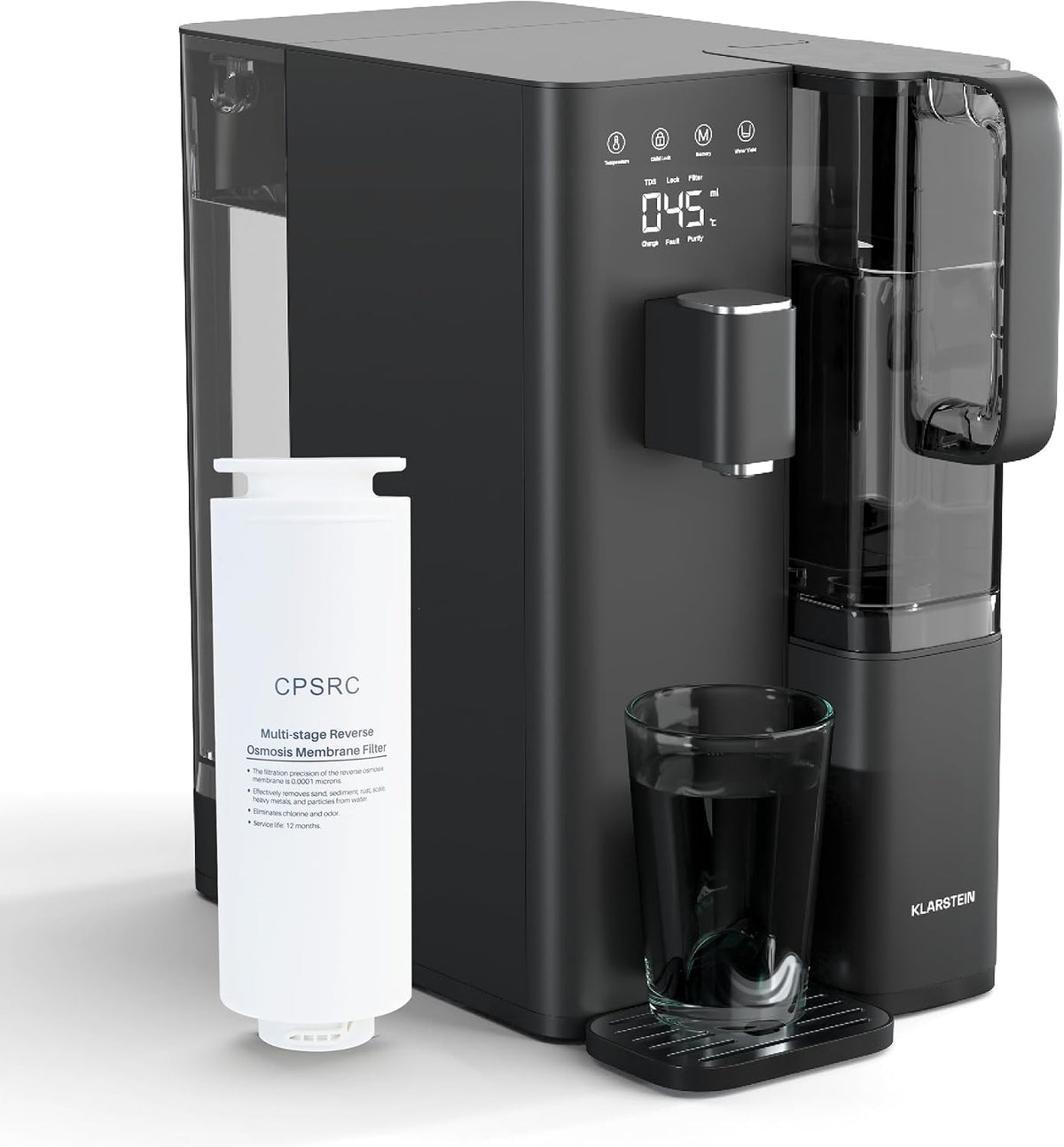 KLARSTEIN distributeur d'eau chaude, 5 L, 1,5 L, Noir, filtre à eau VitalPour - osmose inverse 5 étapes, instantanée