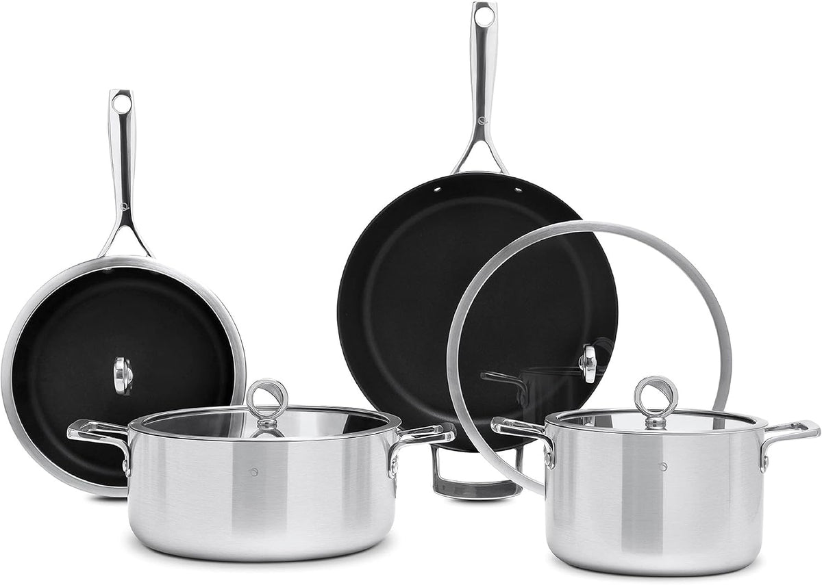 Olav batterie de cuisine, Blanc, ® Set de cuisine en cuivre, matériau 5 couches, apte à l'induction et au lave-vaisselle