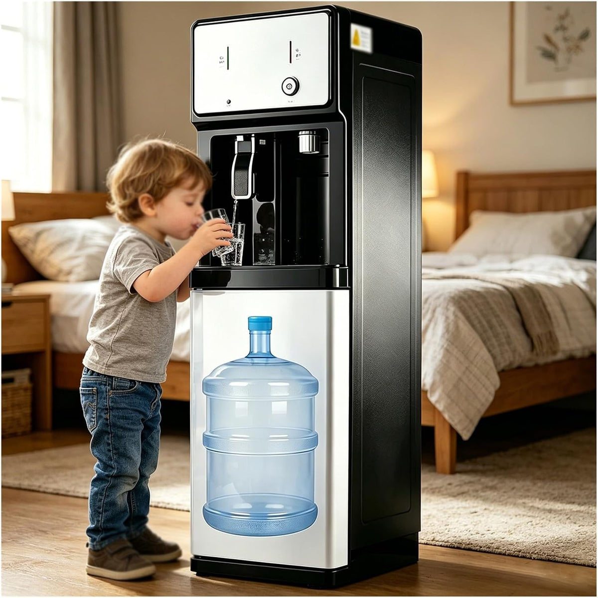 Distributeur fontaine à eau, 105 X 31 X 31 Cm, Noir, d'eau Chaude Instantanée, Refroidisseur D'eau Chaude Et Froide Chargement Par Le Bas