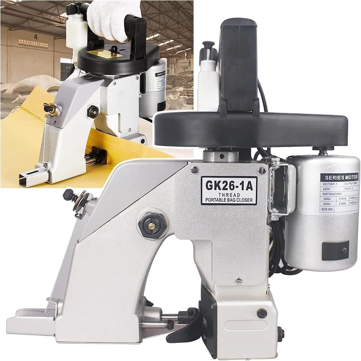Eiwitany machine à coudre, 90-130 W, 220 V/50 Hz., Noir, Scelleuse électrique de sacs, industrielle pour sacs de riz tissus