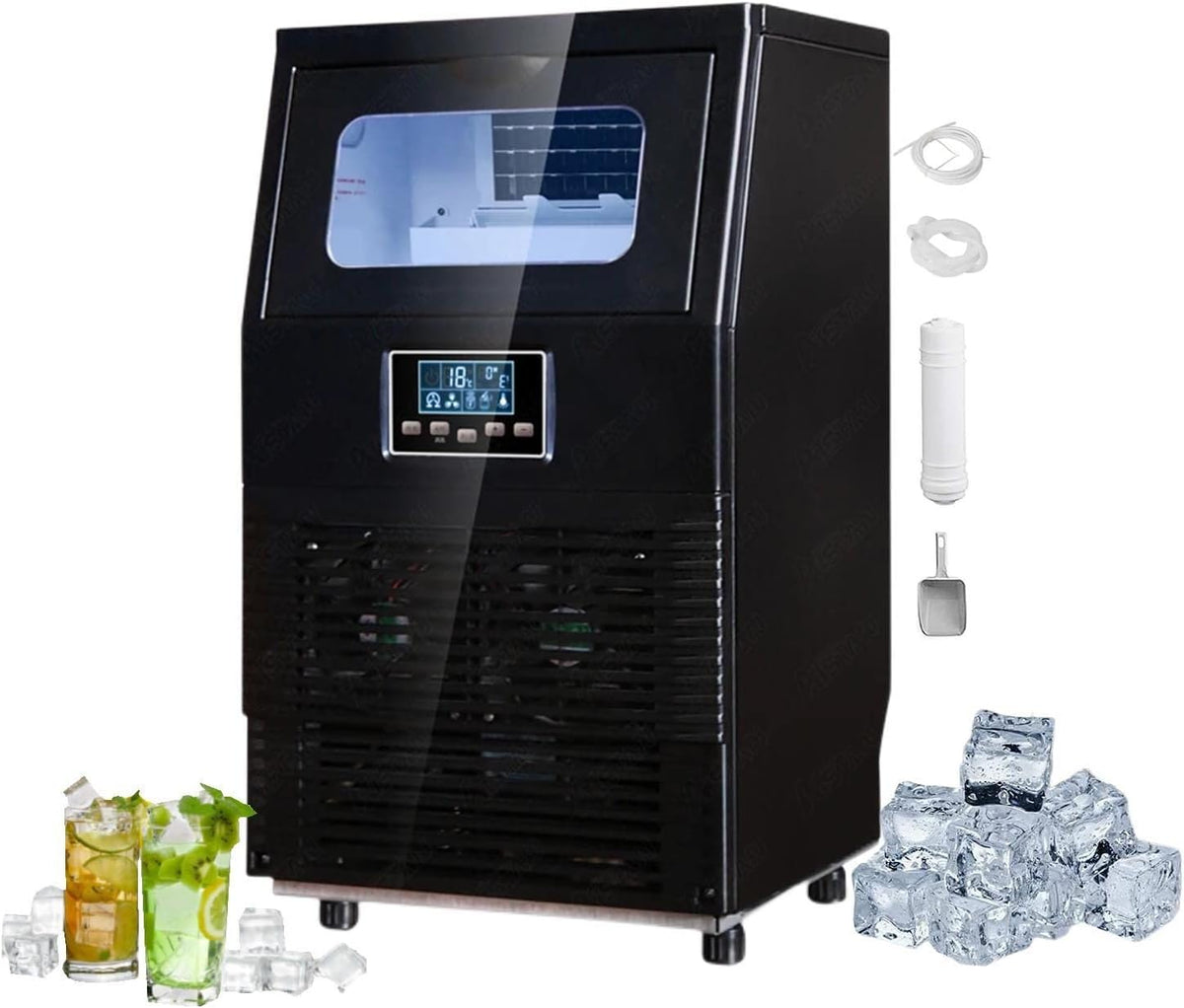 PanHuiWen machine à glaçons, 345*339*602 mm/13.6*13.4*23.7in, 200 W, 220 V/50Hz, 4 kg, 40 kg, Noir